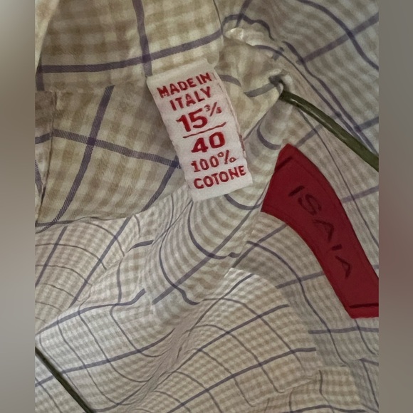 ISAIA Tan & Purple Plaid Cotton Dress Shirt 15.5 - Picture 8 of 9